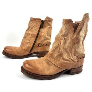AS 98 Airstep Zipper Boho Rock Biker Distressed Brown Boots Size EU 37